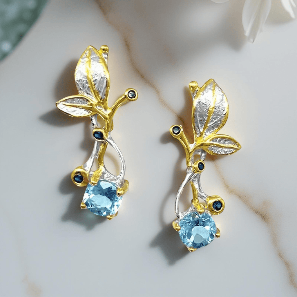 Earrings Laurel with Blue Sapphire and Sky-Blue Topaz
